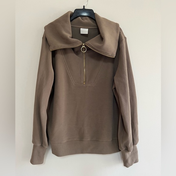 Varley Vine Half-Zip Ottoman Pullover in Stone Olive Beige Green, size L - Picture 3 of 14